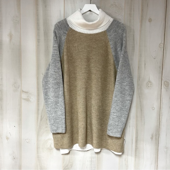 Lane Bryant Sweaters - Lane Bryant White Gray Tan Colorblock Turtleneck Tunic Sweater Sz 22/24